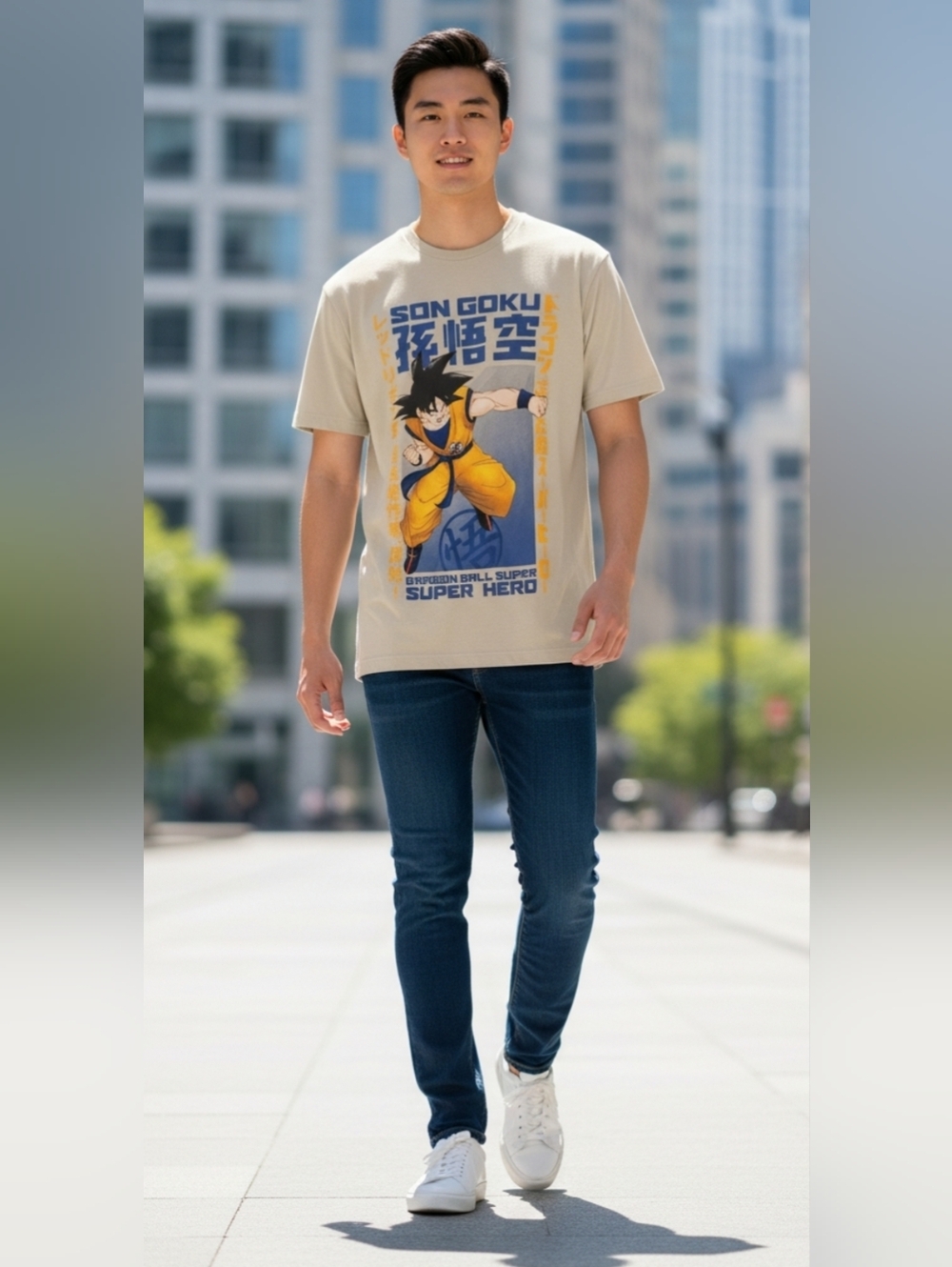Graphic Dragon Hero Cotton Tee - Beige